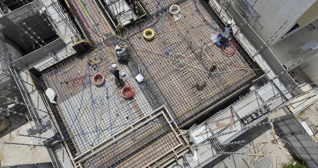 Construction workers on a building site