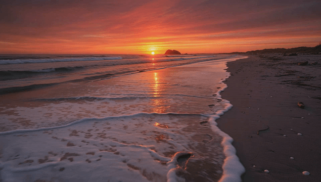 해질녘 해변의 발자국