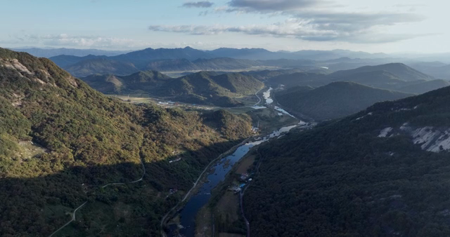 Expansive mountain landscape with river