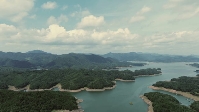 Vast lake surrounded by lush mountains