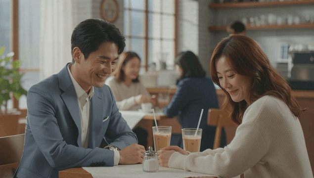 Couple enjoying coffee in cozy cafe