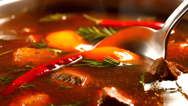 Rich broth with vegetables and herbs
