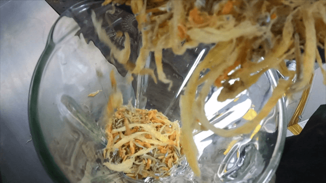 Dried seafood poured into blender