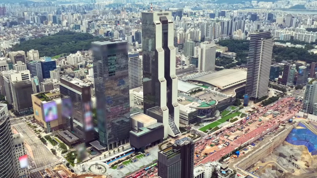 A bustling city with skyscrapers