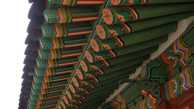 Traditional Korean architecture with colorful patterns