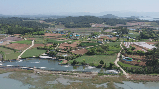 Expansive rural farmland with ponds
