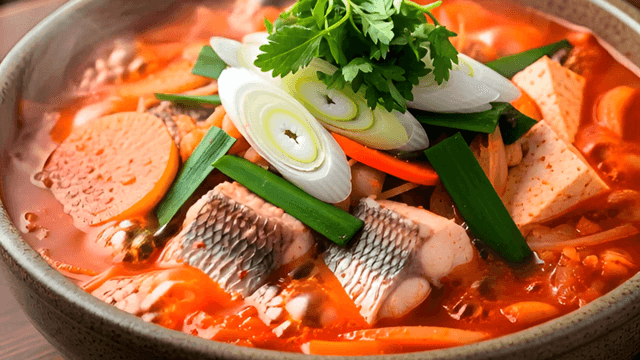 Spicy fish stew with vegetables