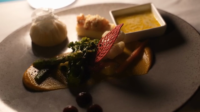 Gourmet dish with vegetables and sauce
