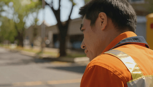 Worker in orange safety uniform