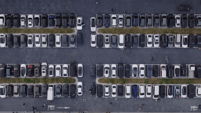 Aerial view of a busy parking lot