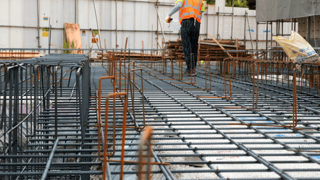 Construction site with metal framework