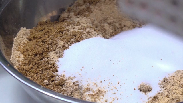 Mixing ingredients in a metal bowl