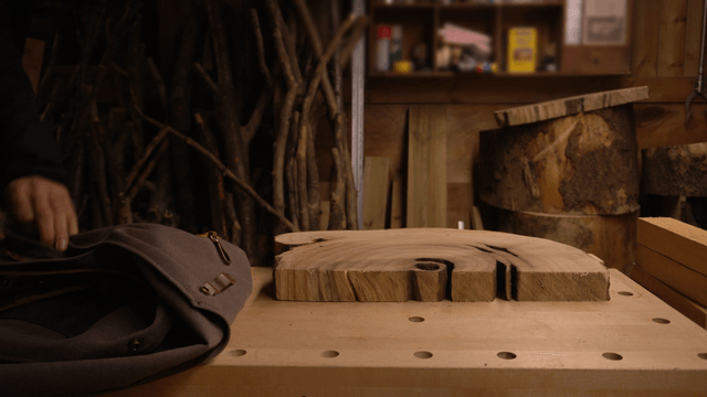 Woodworking studio with wooden tools and materials