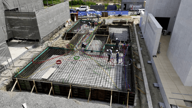 Construction workers at a building site