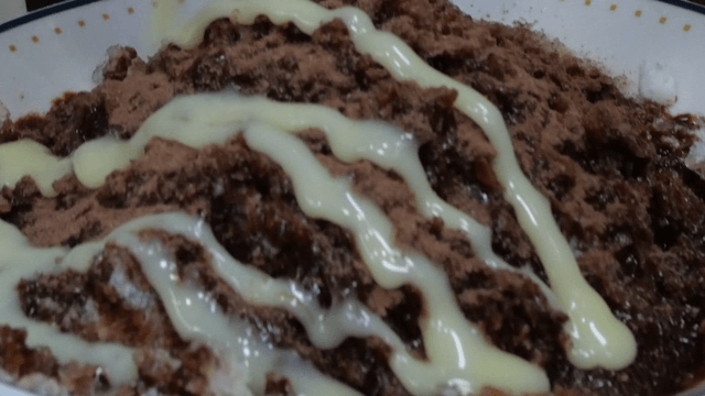 Chocolate shaved ice with condensed milk