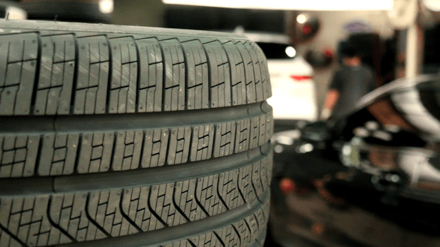Tire in an auto repair shop