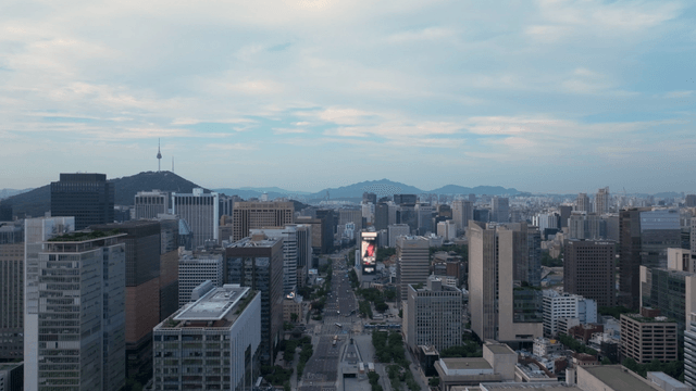 Bustling cityscape with tall buildings