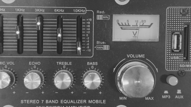Close-up of a stereo equalizer panel