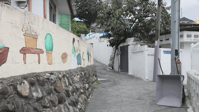 Quiet alley with wall murals