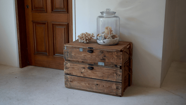 Wooden chest with decorative items