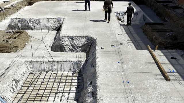 Construction workers on a building site