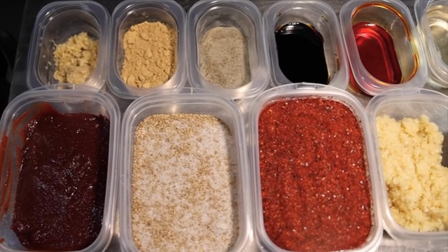 Various ingredients in plastic containers