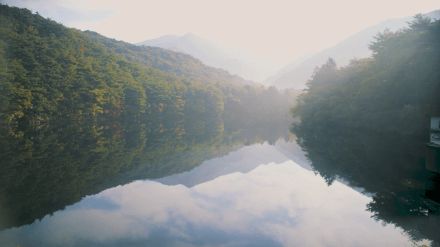 Tranquil lake surrounded by mountains