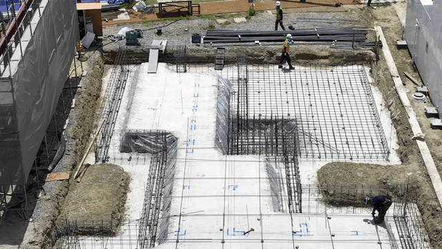 Construction site with foundation work