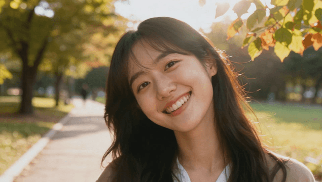 Woman smiling in a sunny park