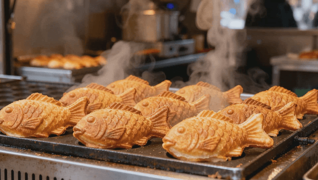 철판 위에서 김이 나는 붕어빵