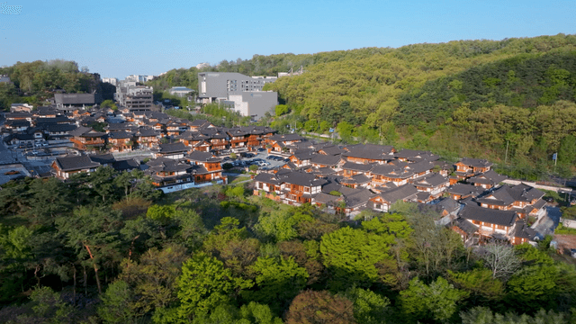 Traditional hanok village surrounded by nature