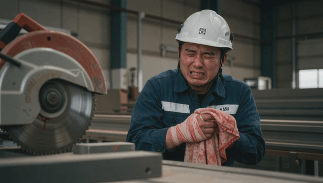 Worker injured in a factory with machinery