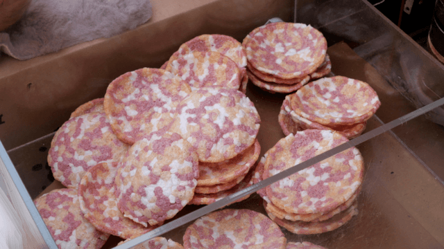 Colorful rice crackers in a box