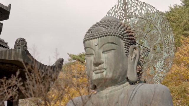 Large Buddha statue in a serene mountain setting
