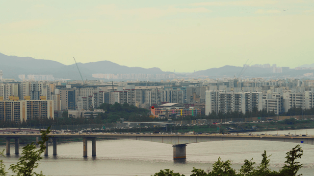 Seoul cityscape with a bridge over the Han River