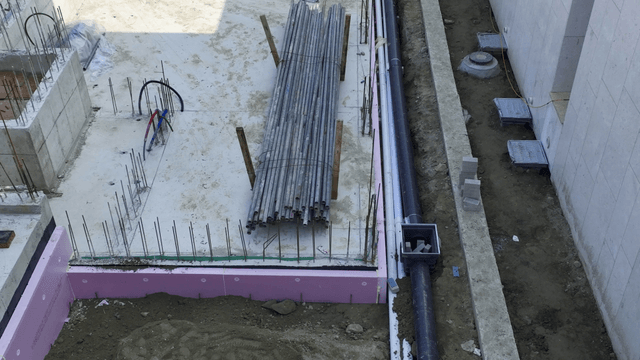 Construction site with materials and equipment