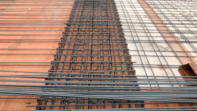 Steel rebar structure at a construction site